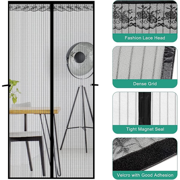 Magnetisk Selvlukkende Dør Myggenet, Ultra Fint Masket, Forhindrer Myg/Fluer/Insekter, Ingen Boring Installation (90 X 210 Cm)