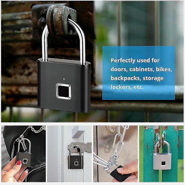 Smart Hem Fingeravtryckslås Säker Hänglås Dörrlås Vattentätt Nyckellöst USB Uppladdningsbart Zinklegering Huslås