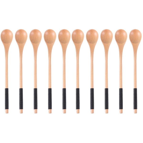 15 stk Tre Sked med Bundet Tråd Honning Rør Sked Rund Lang Håndtak Sked Bestikk (naturlig 10 pcs 20.5x3x1cm