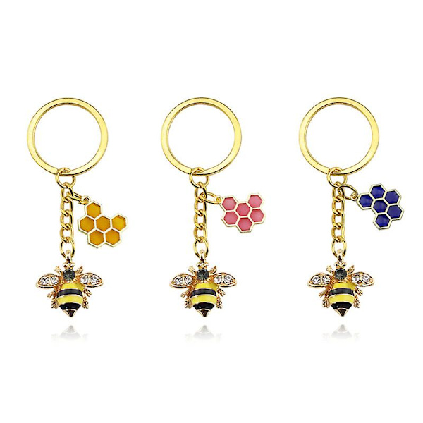 3 stk. Bi-nøglering, Sødt Rhinestone Bi- og Honningkage Nøglering Kvinder Nøglering Påskønnelsesgaver Afskedsgaver Bi-elsker Gave Valentinsdag Dimission