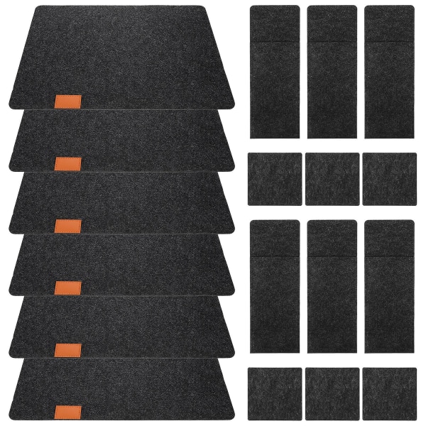 6 Set Värmebeständiga Bordstabletter Filt Absorberande Underlägg Besticksförvaringsväskor Svart 44X32X0.2CM Black 44X32X0.2CM