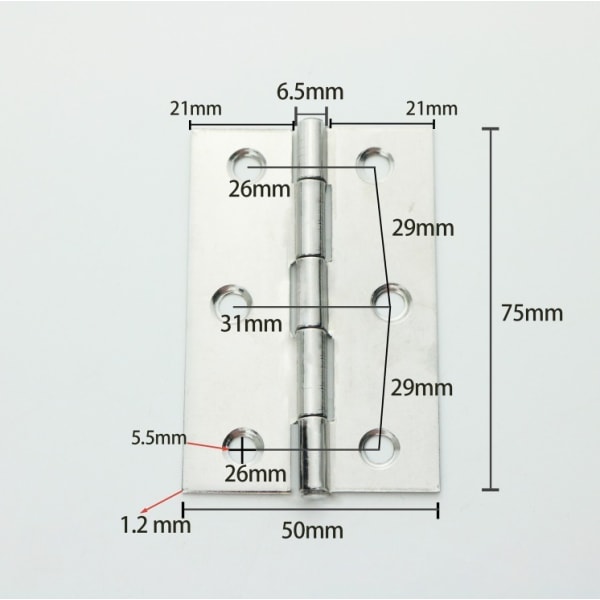 10pcs Stainless Steel Home Furniture Hardware Door Hinge Long 75mm x 50mm