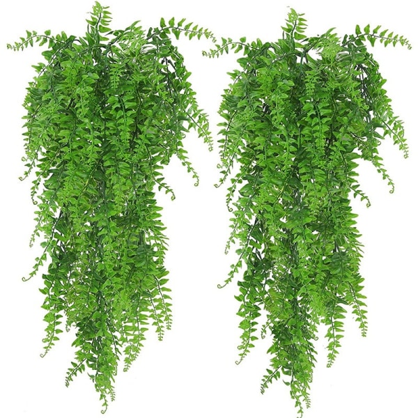 Kunstige hængeplanter 2pak Falske hængeplanter Faux hængeplanter Kunstige planter Udendørs UV-resistente plastikplanter (bregne)