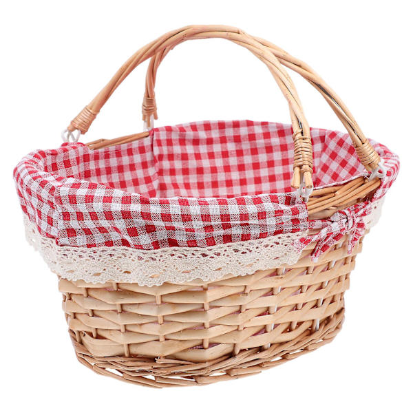 Flettet Picnic Kurv Dekorativ Kurv Udendørs Pluk Kurv Diverse Opbevaringskurv Rød 37X27X17CM Red 37X27X17CM