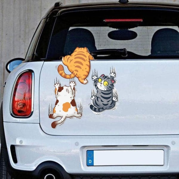 3 roliga bilklistermärken för krypande katter, söta klistermärken med cover för kattkatt, vinylklistermärken, stötfångare för bilar, dekoration av lastbilsdörrar och fönster