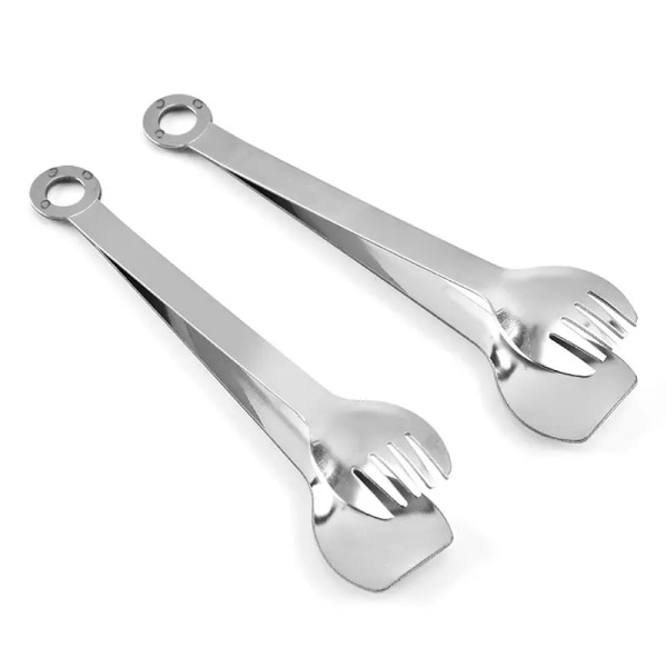 Mini forsettang i rustfritt stål, isforsett små serveringstang, 15 cm (sølv)