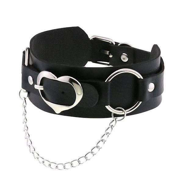 Svart Smycke Kvinna Biker Läder Spikad Choker Födelsedagspresent Punk Läder Krage Spikad Nitar Halsband Black 43x4.4cm