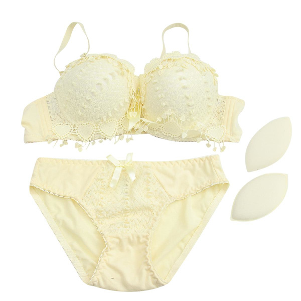 Kvinders Blonderi-Sæt Sexy Bh Push Up Bh Underbukser Bh Og Trusser (gul, 75b)Gul75B Yellow 75B