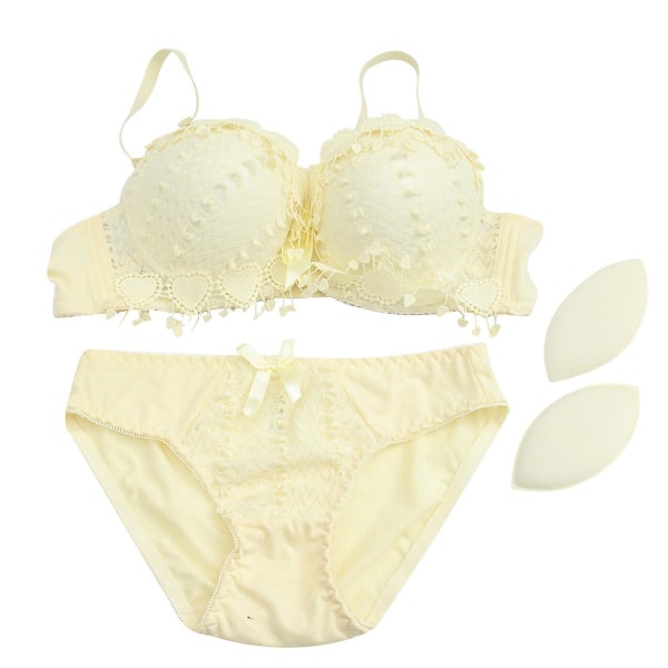 Kvinners Blonderisett Sexy BH Push Up BH Undertøy BH og Truser (gul, 75b)Gul75B Yellow 75B