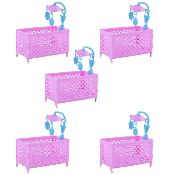 5 kpl Nukenukkekoti Sänky Koristeellinen Mini Vauvan Sänky Mini Huonekalut Malli Vaaleanpunainen 9X10CM Pink 9X10CM