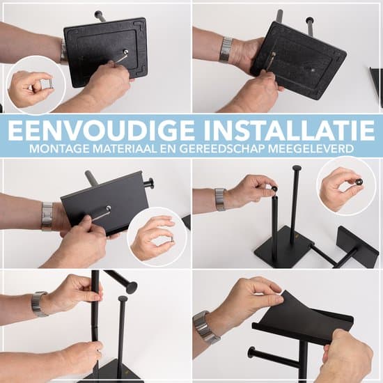 Fritstående toiletpapirholder 3 i 1 med hylde og opbevaring til reservepapir, ingen boring, rustfrit stål gulvstativ til badeværelset, sort