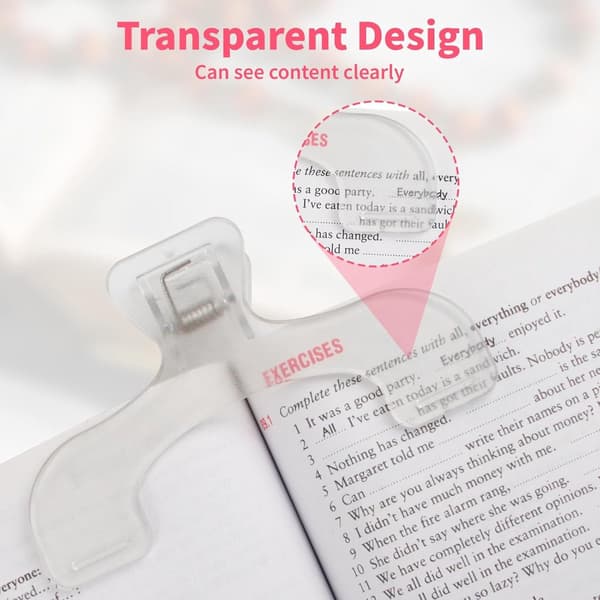 3-pack transparenta boksidehållare, U-formade handsfree-bokmärken för böcker, noter, kokböcker, kontor, present till läsare