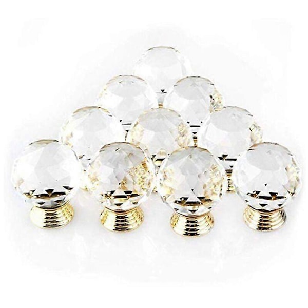 Förpackning med 10 Dörrknoppshandtag Form Diameter 30mm Kristall Guld, Skåpknoppar Mant Runda Glas Knoppar Dekoration för Möbler