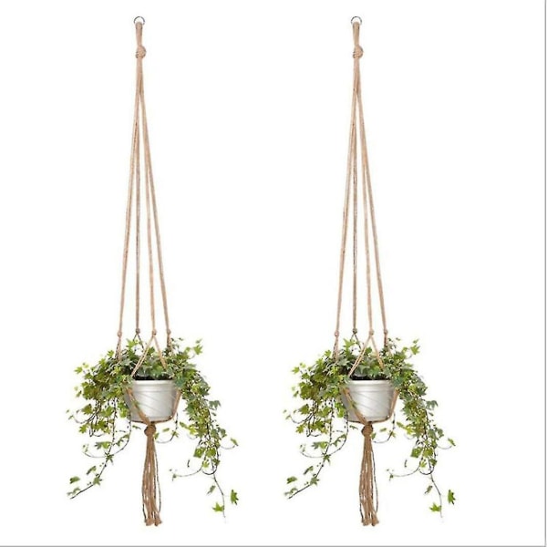 2 Makramé Rep Blomkruka Hängande Korg Tak Växthängare Vävd Hamparepsnätpåse Hängande Hållare (105cm)