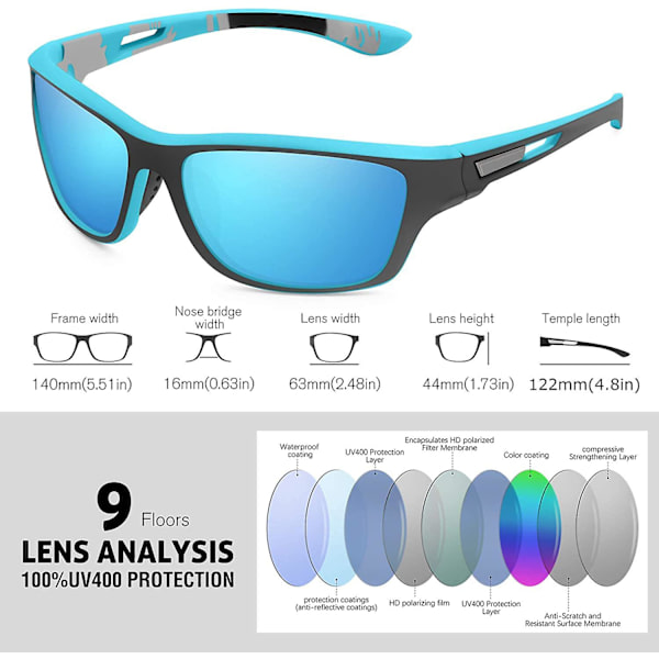 Polarisoidut Urheilulasit Miehille Ajamiseen, Pyöräilyyn, Kalastukseen - Aurinkolasit 100% UV-Suoja Goggles Sininen Peili Blue Mirror