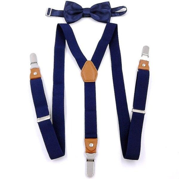 Herre Butterfly Sløjfe Seler Sæt Læder Knaphul Y-formede Clips Navy Blå Navy Blue