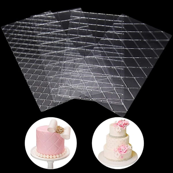Läpinäkyvä Kakun Fondant-Painantamatto, Kakun Fondant-Leivonta Koristeluvälineet, Neliö Timanttiristikko Reuna Viiniköynnös Pitsi Tekstuuri Painettu Matto Kakulle 4kpl 4pcs
