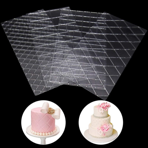 Transparent Fondant-Impressionsmåtte til Kage, Fondant-Bagedekorationer, Kvadratisk Diamantgitterkant Vine Lace Teksturpræget Måtte til Kage 4 stk. 4pcs