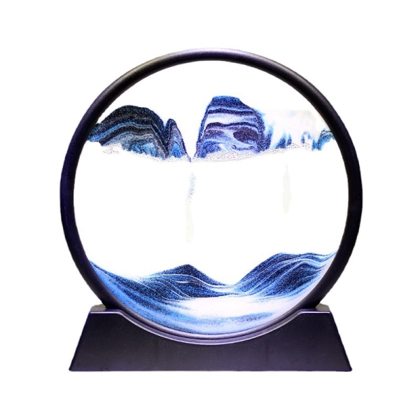 Moving Sand Art Picture Frame Round Glass Sandscapes 3D Deep Sea Display Moving Fluid Dynamic Grain Photo Hourglass Party Gift (Blue)