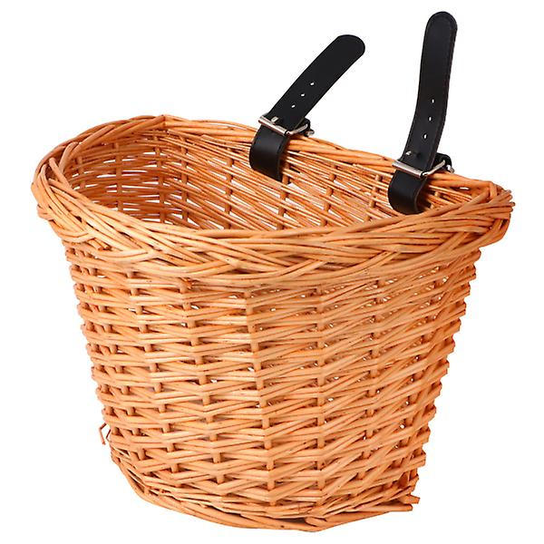 Liten D-formet sykkelkurv for barn, avtakbar kurv til styret, håndlaget av naturlige vidjer 20X14CM