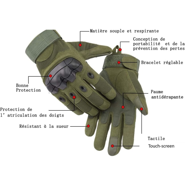 Et par taktiske militærhandsker til mænd, sommersportshandsker, Motocross Anti-cut beskyttelse (Army Green L)