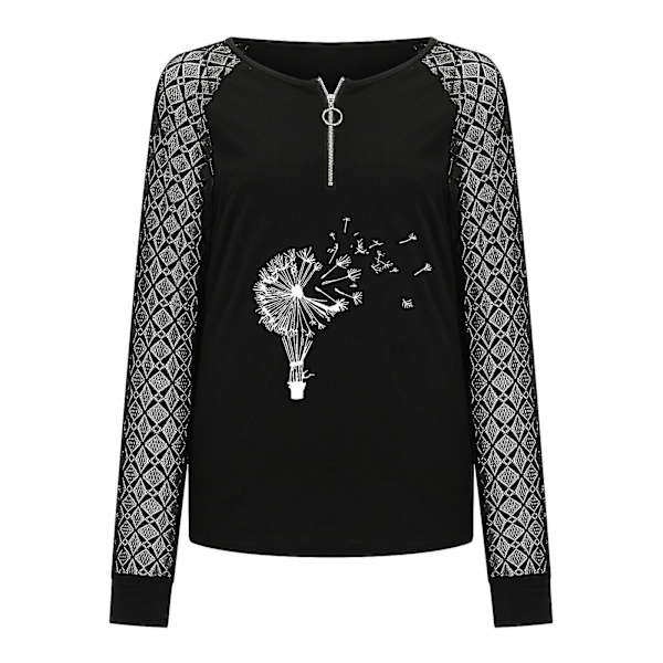 Motetopp for kvinner med O-hals, utskjæring, lange ermer, høsttrykk, glidelås, XL, hvit White XL