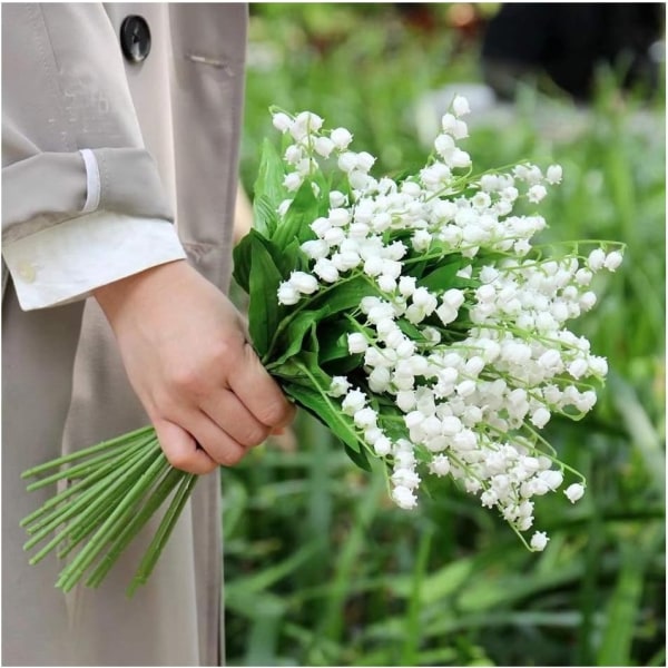 20 stk. Kunstige Liljekonvalblomster Plante Faux Hvide Blomster Vindklokker Orkide Holdende Buket Majblomster til Hjem Bryllup