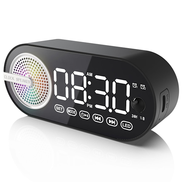 Digital Alarm Clock with Bluetooth Speaker, Dual Alarm Clock for Bedroom Heavy Sleeper Wireless Speaker  (Black)