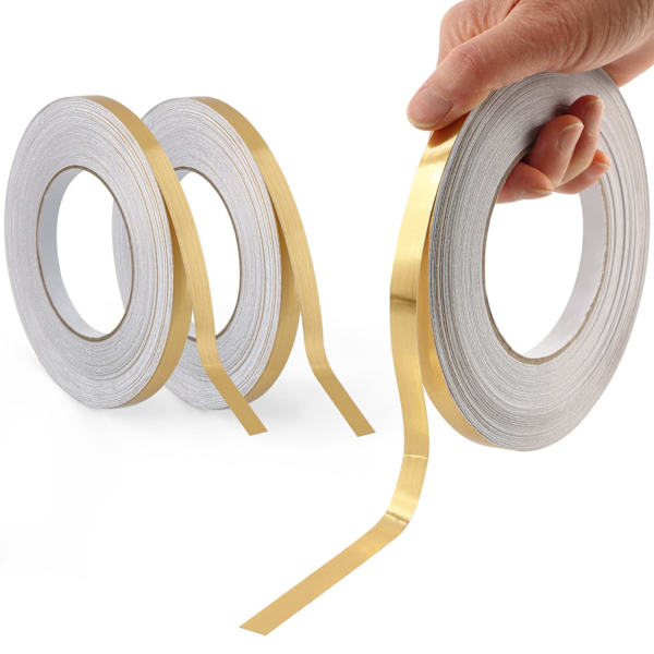 2 st självhäftande guldmetalliserad polyester Mylar-film hantverkstejp, självhäftande vägglist med levande spegelliknande