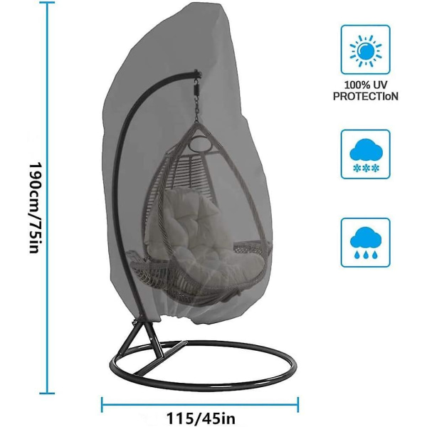 Hanging Chair Cover, Hanging Chair Cover, Egg Chair Protective Cover, Waterproof Furniture Cover Cover With Zipper, 115x190 (grey)