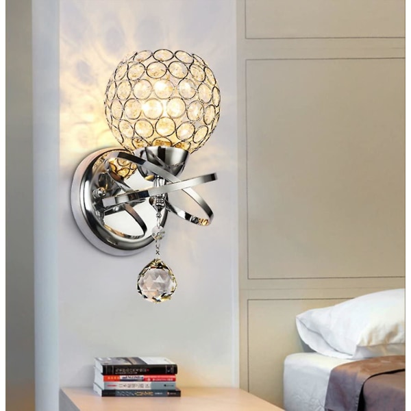 Modern Style Crystal Pendant Wall Light Bedroom Gang Living Room Wall Sconce Bracket E14 Socket 2 Pieces (silver)