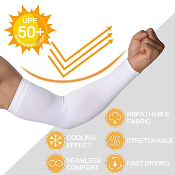 2 Par Kølende Armsleeves Til Mænd & Kvinder, UV-Beskyttende UPF 50, Tatovering Dækning Hvid White