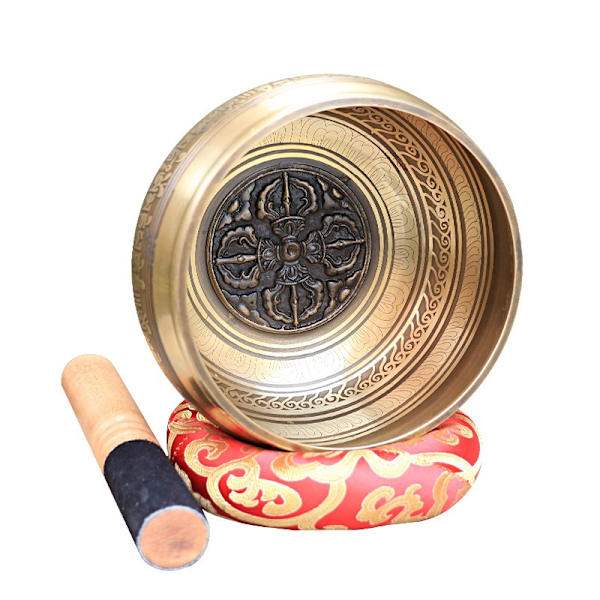 Klassisk sett med tibetanske sangskåler, gravert med Buddha og mantraer, for meditasjon og helbredelse av chakraer, Håndlaget i Nepal med 7
