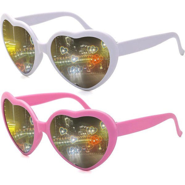 Hjerte Solbriller For Kvinner Menn Festival Party Rave Lysendrende Hjerte Effekt Diffraksjonsbriller Uv400 Beskyttelse Hvit Rosa White pink