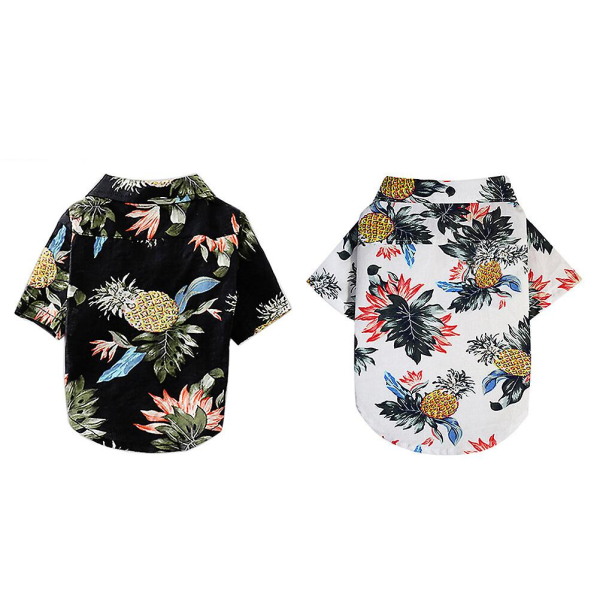 Hawaiskjorte til kæledyr - Sød Hundebluse - Modetøj til Hvalpe - Åndbar Sommerjakke til Kæledyr (marineblå White XL