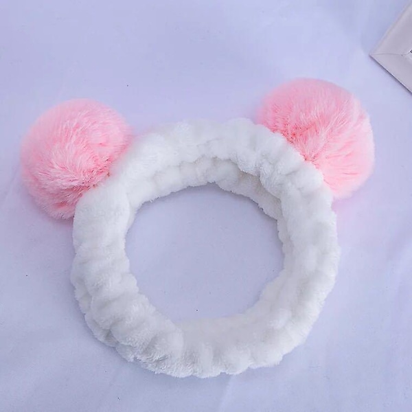 Double Hair Ball Panda Hair Band Sports Makeup Washing Face Beauty Headscarf 1pc-pink