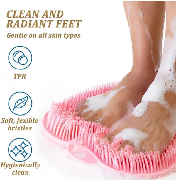 Duschfotskrubbmatta, exfolierande silikonmassager med sugkoppar, väggmonterad ryggborste för badrum, rosa, 2-pack