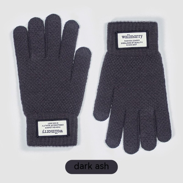 Vinterhandskar Pekskärm Dual-Layer Elastisk thermal stickad Foder Varma handskar för kallt väder Gray cloth label touch screen Male/Young Student