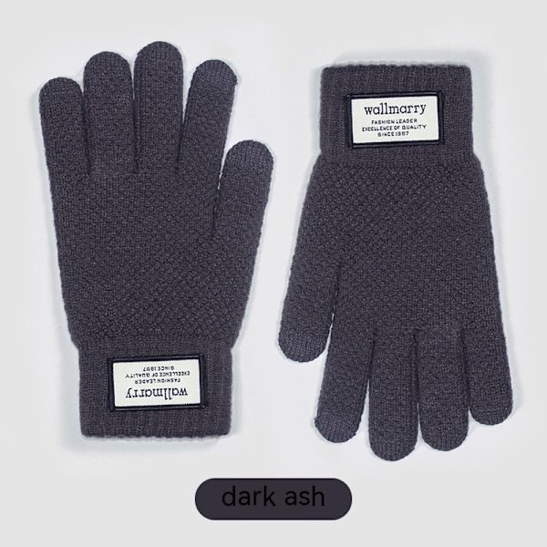 Vinterhandsker Touchscreen Dobbeltlags Elastisk Termisk Strikket Foring Varme Handsker til Koldt Vejr Gray cloth label touch screen Male/Young Student
