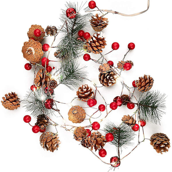Bærjulegran, LED-julelys med kongler, LED-gardinlys, julegardinlys, jule-LED-lyslenke, vindusdekorasjon