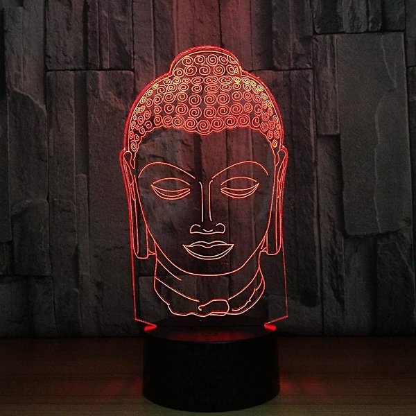 3D Buddha Staty LED-lampa Art Deco Lampa Ljus LED Dekoration Ljus Fjärrkontroll 7/16 Färger Byt USB-driven Barnpresent Födelsedag Julgåva