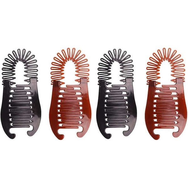 Plast flexibelt sammanlåsande bananklämma Fishtail hästsvanshållare klämma Plast banan hårklämmor för kvinnor hårtillbehör (4st, svart X2 + kaffe X
