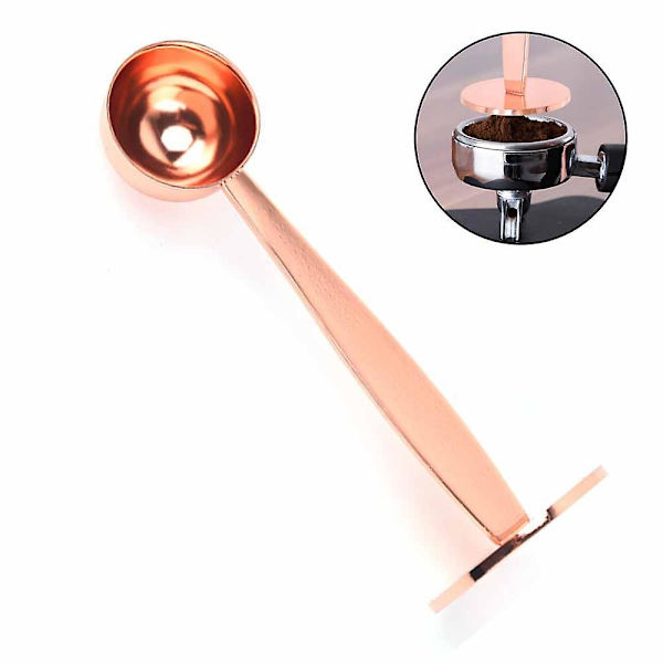 To-i-en rustfritt stål kaffeskje, dobbel bruk, multifunksjonell skjeholder, kaffeverktøy for måling, roségull Rose gold