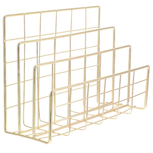 1 Stk Enkel Legering Fil Dokument Stativ Stativ Skrivebords Opbevaring Stativ Fil Holder (Lyseguld)Golden17.5 Golden 17.5X14X8.5CM