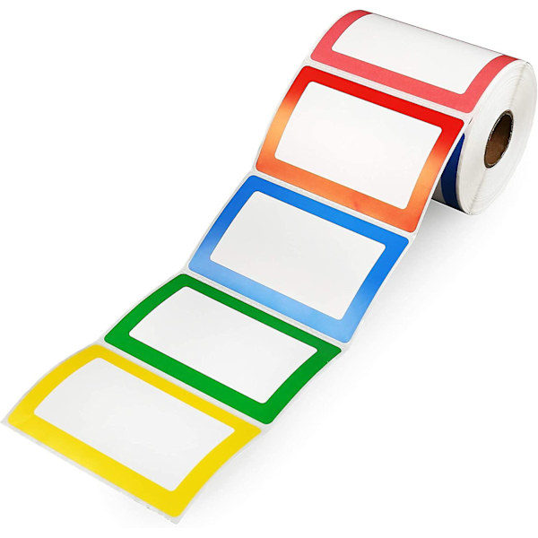 Navneskiltklistremerker, 300 stk Blanke Etiketter, 1 Rull, 5 Farger, 3,5\" X 2,25\", Limklistremerker Med Perforert Linje For Skole Kontor Hjem