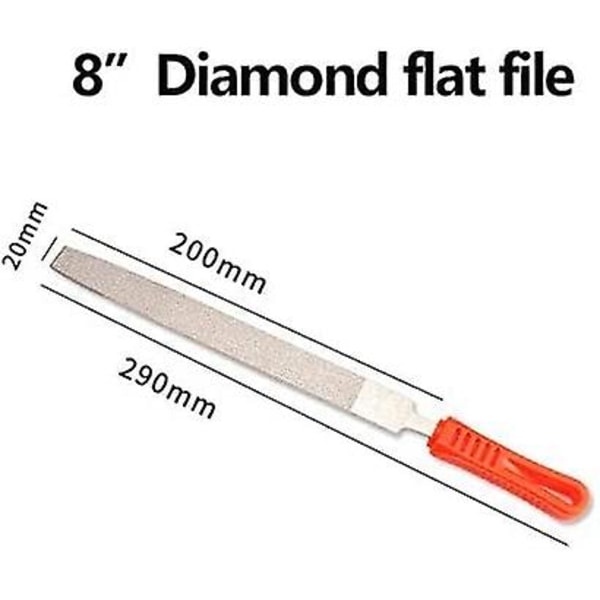 Wuzhou Si Fang Diamant Flat File, 200mm/8-tommers Ingeniør Nålfil For Metallbearbeiding Sliping, Tre Rasp Metallfil Håndsliping Verktøy Med Gummiert