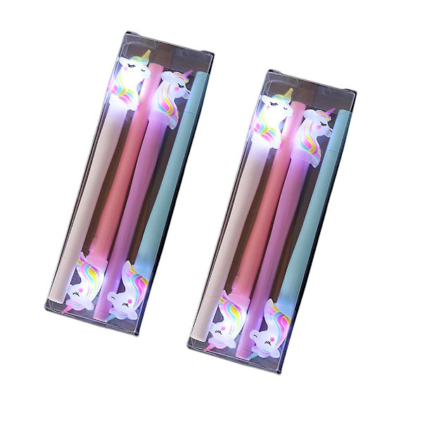 2 stk. Lysende Sjove Penne LED Tegneserieform Design Glow Penne Sæt Til Børn (enhjørning)