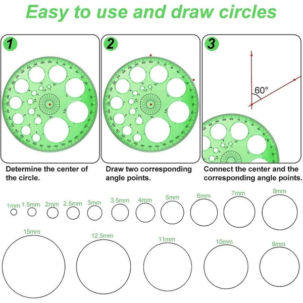 360 Graders Cirkel Lineal Matematik Protraktorer Geometri Plastik Protraktor Vinkelmålingsværktøj Kompas Tegne Lineal Skabelon Til Skole Kontor