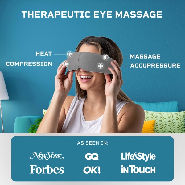 Eye Massager - Hovedpine Relief Device - Smart Eye Massager til migræne med varme, vibration og Bluetooth-musik (grå)