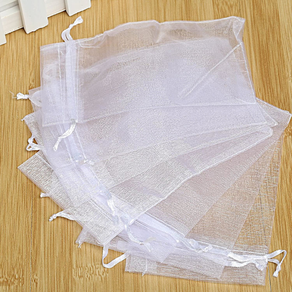 120 Hvide Organzaposer Organza Gaveposer 7 X 9 Cm, Hvid, 7 X 9 Cm